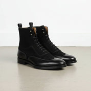 Men Fashion Black Color Wing Tip Ankle Boots, Suede and Leather Boot