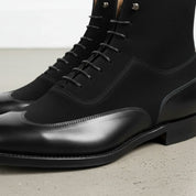 Men Fashion Black Color Wing Tip Ankle Boots, Suede and Leather Boot