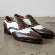 Handcrafted Brown and White Leather Spectator Shoes for Men