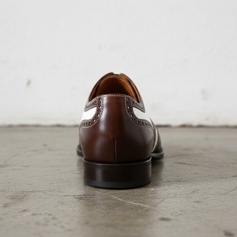 Handcrafted Brown and White Leather Spectator Shoes for Men