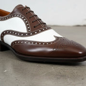 Handcrafted Brown and White Leather Spectator Shoes for Men
