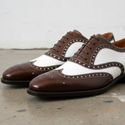 Handcrafted Brown and White Leather Spectator Shoes for Men