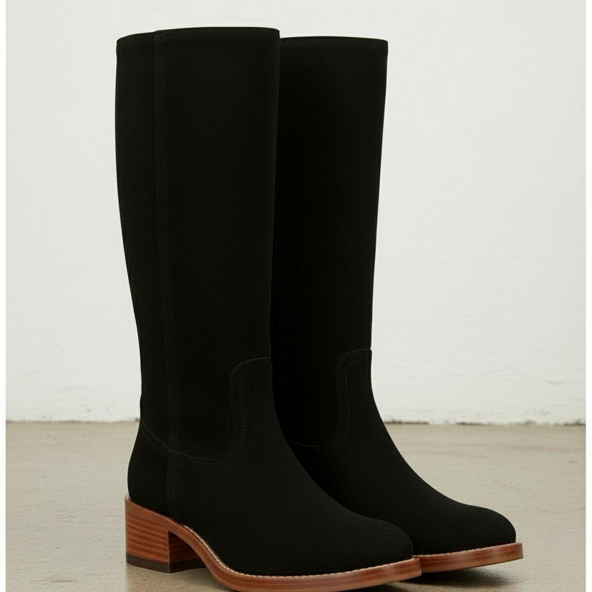 Handmade Women's Black Suede Knee-High Riding Boots