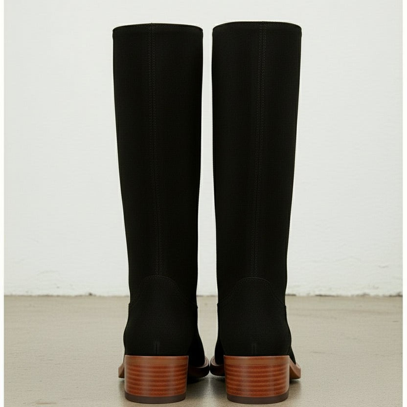 Handmade Women's Black Suede Knee-High Riding Boots