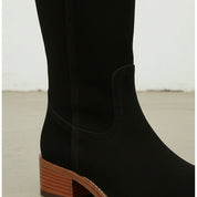Handmade Women's Black Suede Knee-High Riding Boots