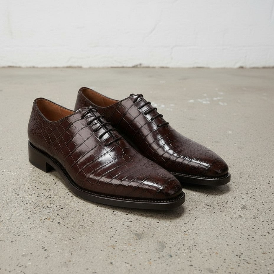 Handmade Mens Brown Alligators Print Dress Shoes, Men Brown Formal Shoes