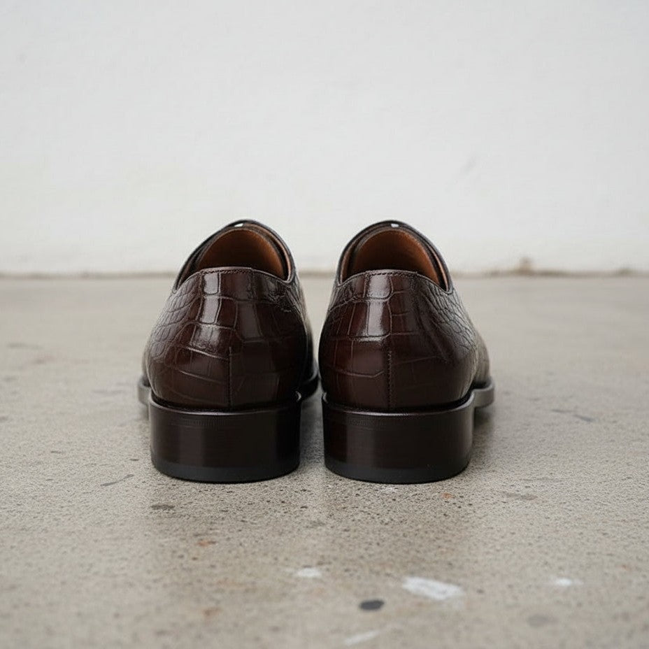Handmade Mens Brown Alligators Print Dress Shoes, Men Brown Formal Shoes