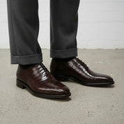 Handmade Mens Brown Alligators Print Dress Shoes, Men Brown Formal Shoes