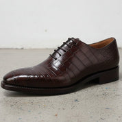 Handmade Mens Brown Alligators Print Dress Shoes, Men Brown Formal Shoes