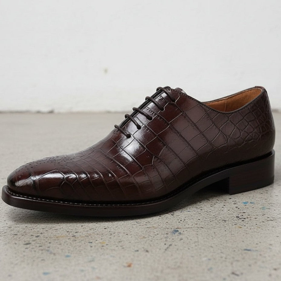 Handmade Mens Brown Alligators Print Dress Shoes, Men Brown Formal Shoes