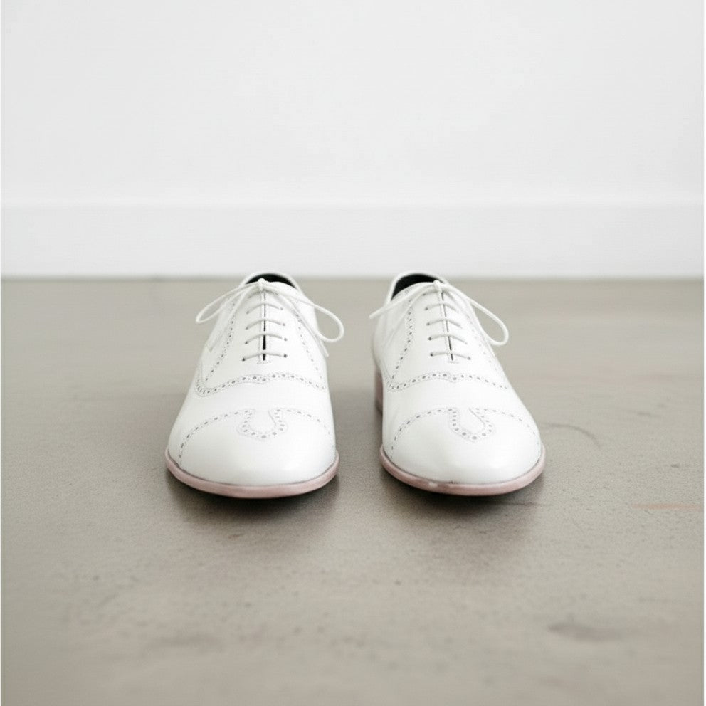 Handmade Mens Wingtip White Leather Shoes, Men White Party Shoes