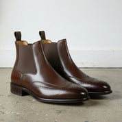 Men's Brown Wingtip Brogue Leather Chelsea Dress Boots
