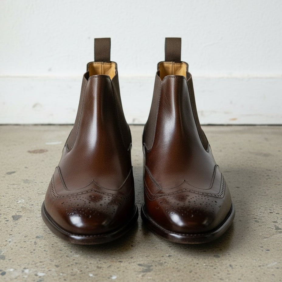 Men's Brown Wingtip Brogue Leather Chelsea Dress Boots