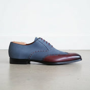 Handmade Men Two Tone Wing Tip Shoes, Blue and Brown Formal Dress Shoes