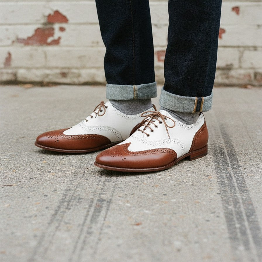 Handmade Men Spectators Dress Shoes, Men Wing Tip Brogue Casino Shoes