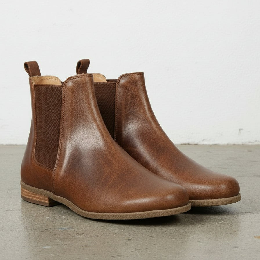 Women's Handmade Cognac Brown Leather Chelsea Boots