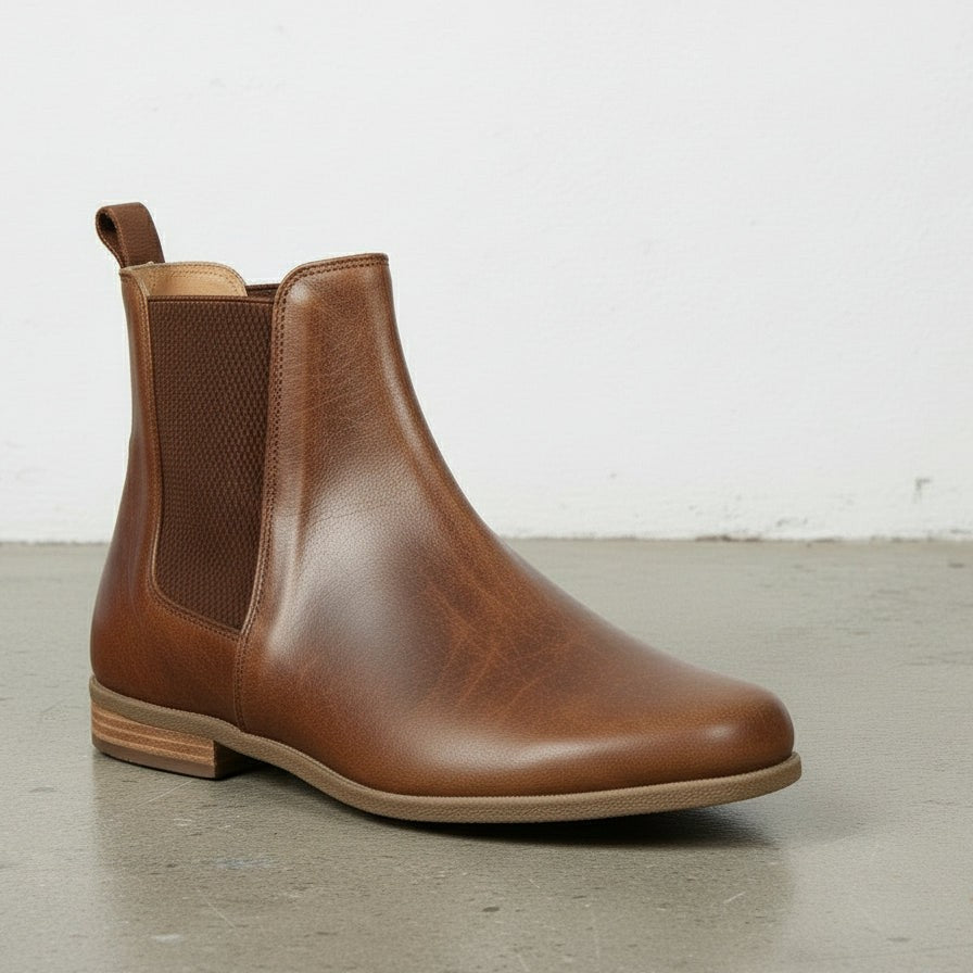 Women's Handmade Cognac Brown Leather Chelsea Boots
