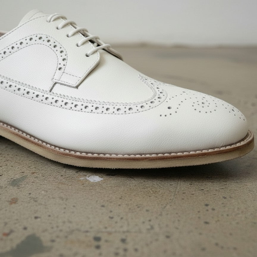 Handcrafted White Brogue Dress Shoes for Men