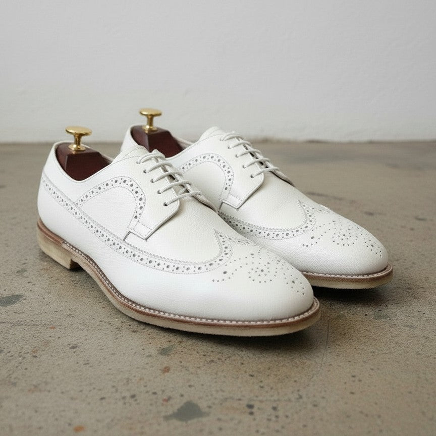 Handcrafted White Brogue Dress Shoes for Men
