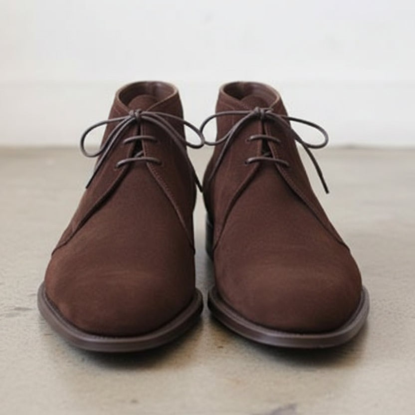 Handcrafted Men's Dark Brown Suede Chukka Boots