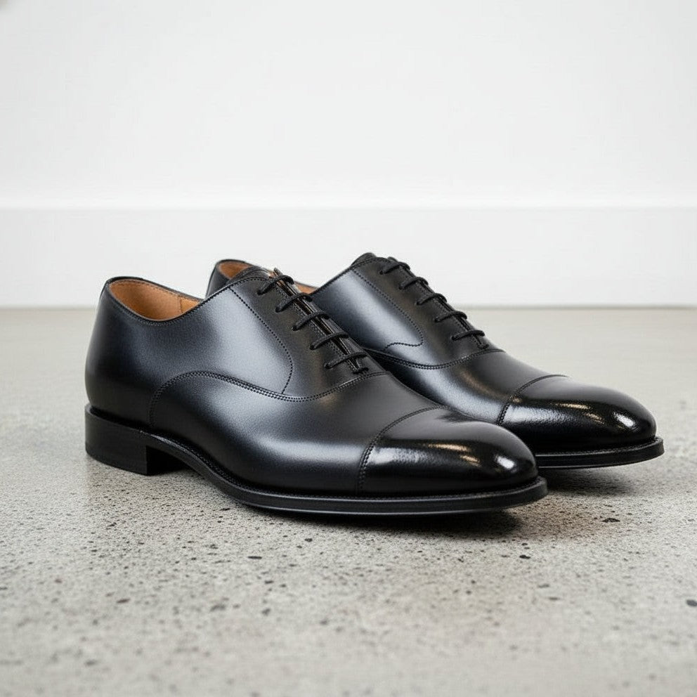 Handcrafted Men's Black Cap Toe Dress Shoes