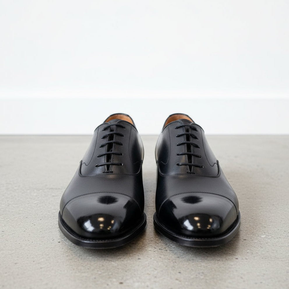 Handcrafted Men's Black Cap Toe Dress Shoes