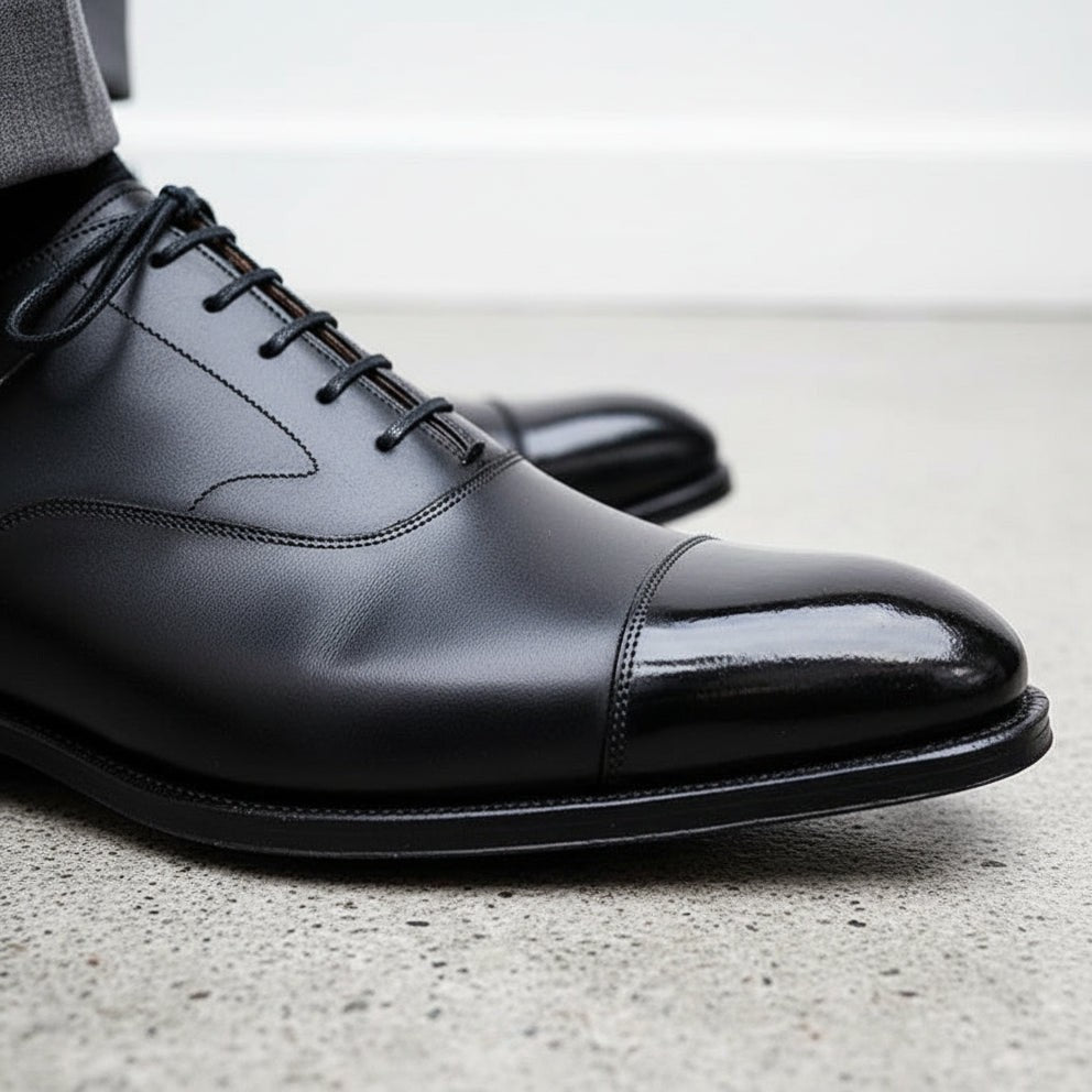 Handcrafted Men's Black Cap Toe Dress Shoes