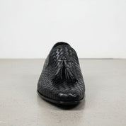 Handcrafted Black Leather Knitted Dress Shoes for Men