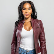 Women's Oxblood Genuine Leather Jacket, Women's Luxe Leather Streetwear Jacket