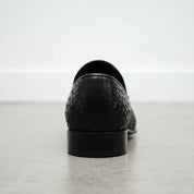 Handcrafted Black Leather Knitted Dress Shoes for Men