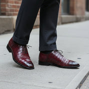 Men's Burgundy Lace-up Crocodile Pattern Dress Shoes