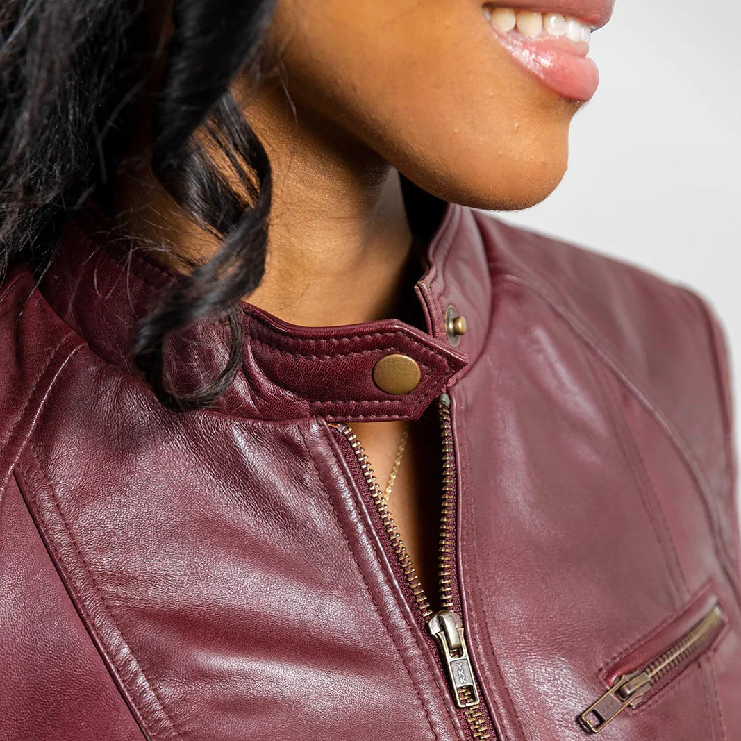 Women's Oxblood Genuine Leather Jacket, Women's Luxe Leather Streetwear Jacket