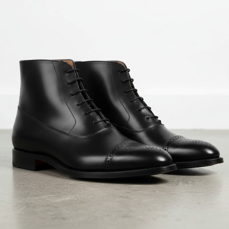 Handmade Black Brogue Dress Boots