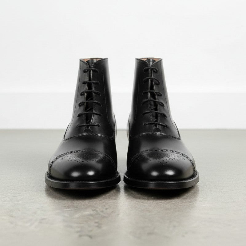 Handmade Black Brogue Dress Boots
