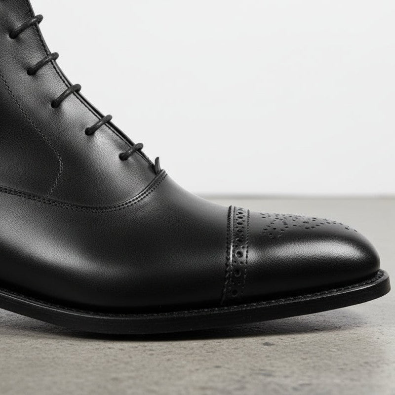 Handmade Black Brogue Dress Boots
