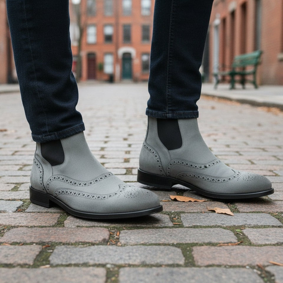 Men's Gray Suede Handmade Chelsea Boots
