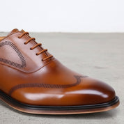 Handmade Men’s Tan Leather Oxford Shoes, Wingtip Dress Shoes for Men