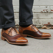 Men Handmade Brown and Tan Leather Dress Shoes, Men Oxford Shoes