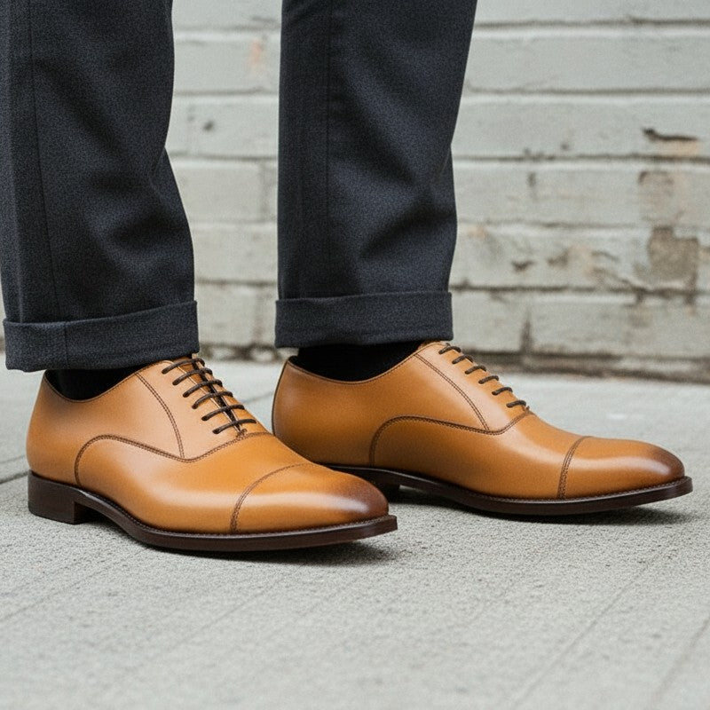 Handcrafted Men's Tan Oxford Dress Shoes