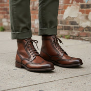 Handcrafted Men's Wing Tip Brogue Lace-Up Boot in Brown