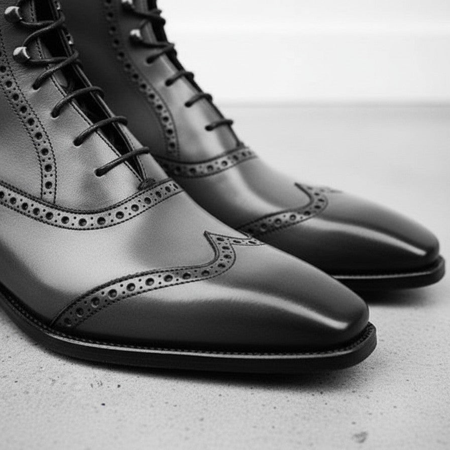 Handmade Men Fashion Black Color Ankle Boot, Mens Wingtip Leather Boot