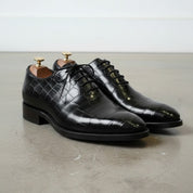 Handmade Men's Leather Shoes, Black Crocodile Patterned Dress Shoes