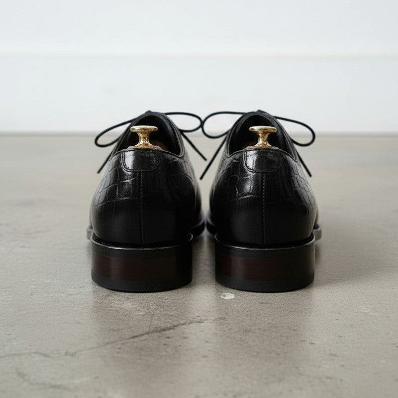 Handmade Men's Leather Shoes, Black Crocodile Patterned Dress Shoes