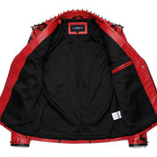 Handmade Red Sinner Leather Jacket, Men Punk Style Fashion Jacket