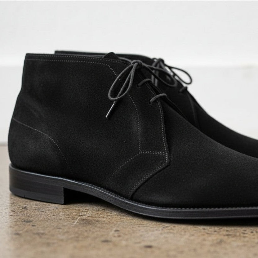 Handcrafted Men's Black Suede Chukka Boots