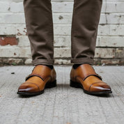 Handcrafted Men's Brown Double Buckle Dress Shoes