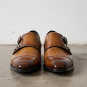 Handcrafted Men's Brown Double Buckle Dress Shoes