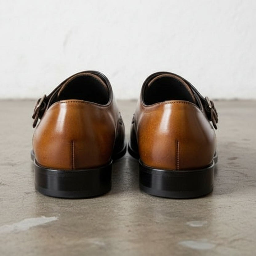 Handcrafted Men's Brown Double Buckle Dress Shoes