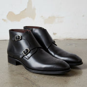 Handcrafted Men's Black Leather Double Monk Boots