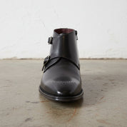 Handcrafted Men's Black Leather Double Monk Boots
